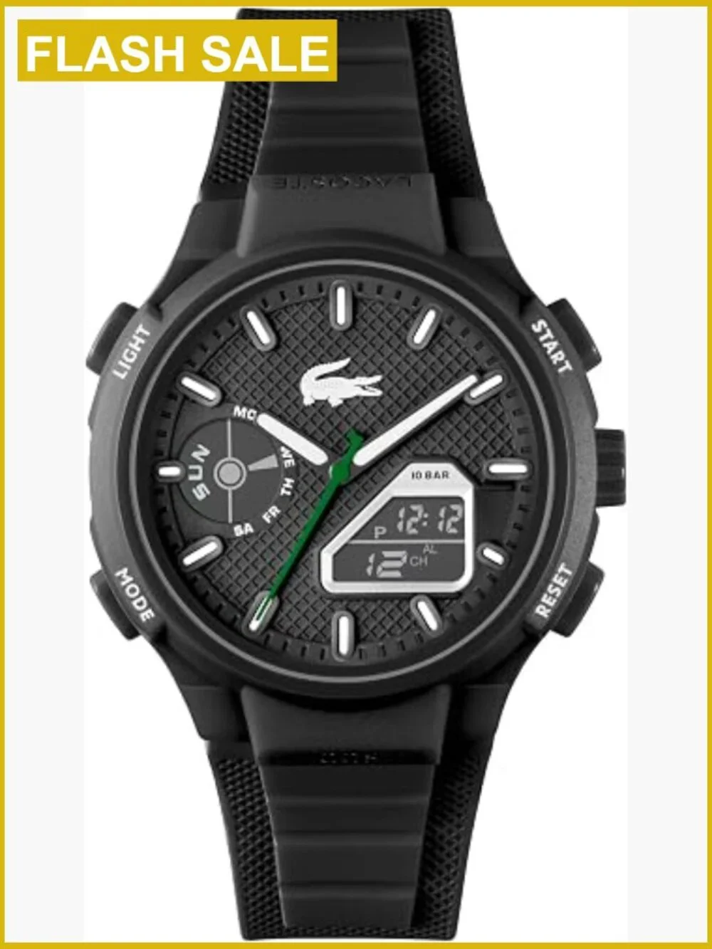 Men's Sporty Quartz Watch, Silicone Strap, TR90 Case, Chronograph, 100m Water